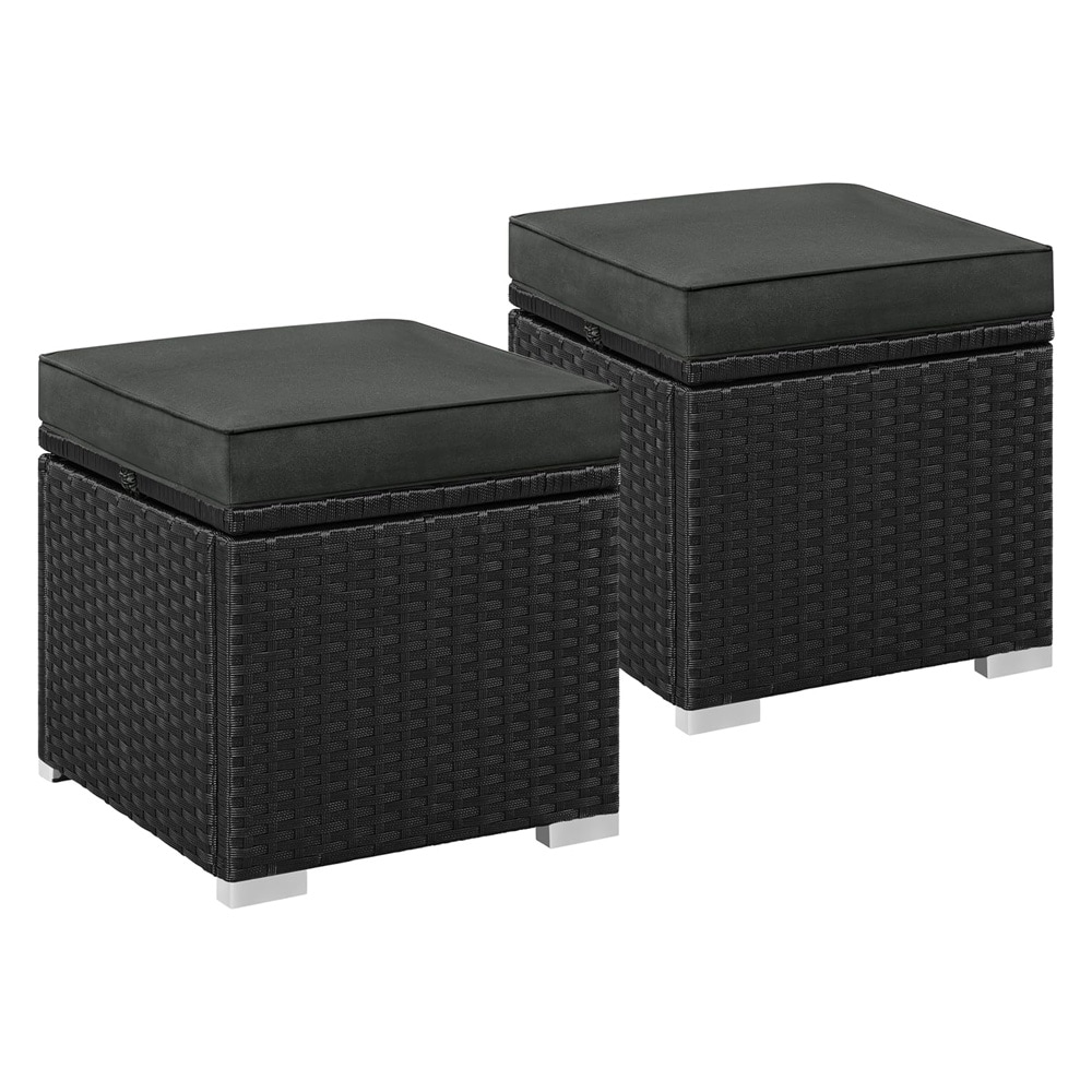 Krakker i kunstrotting 2-pakning 39 x 39 x 34 cm / svarte fotskamler med grå puter og oppbevaring / sittepuffer