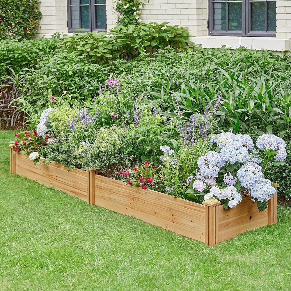 Dyrkekasse i tre 241,5 x 62,5 x 27 cm / hevet plantekasse med 2 dyrkingsområder / pallekarm til hage og balkong