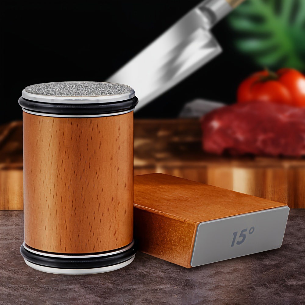 Rullende knivsliper med vinkelstøtte / diamantknivsliper med 4 slipeskiver / tre og aluminium