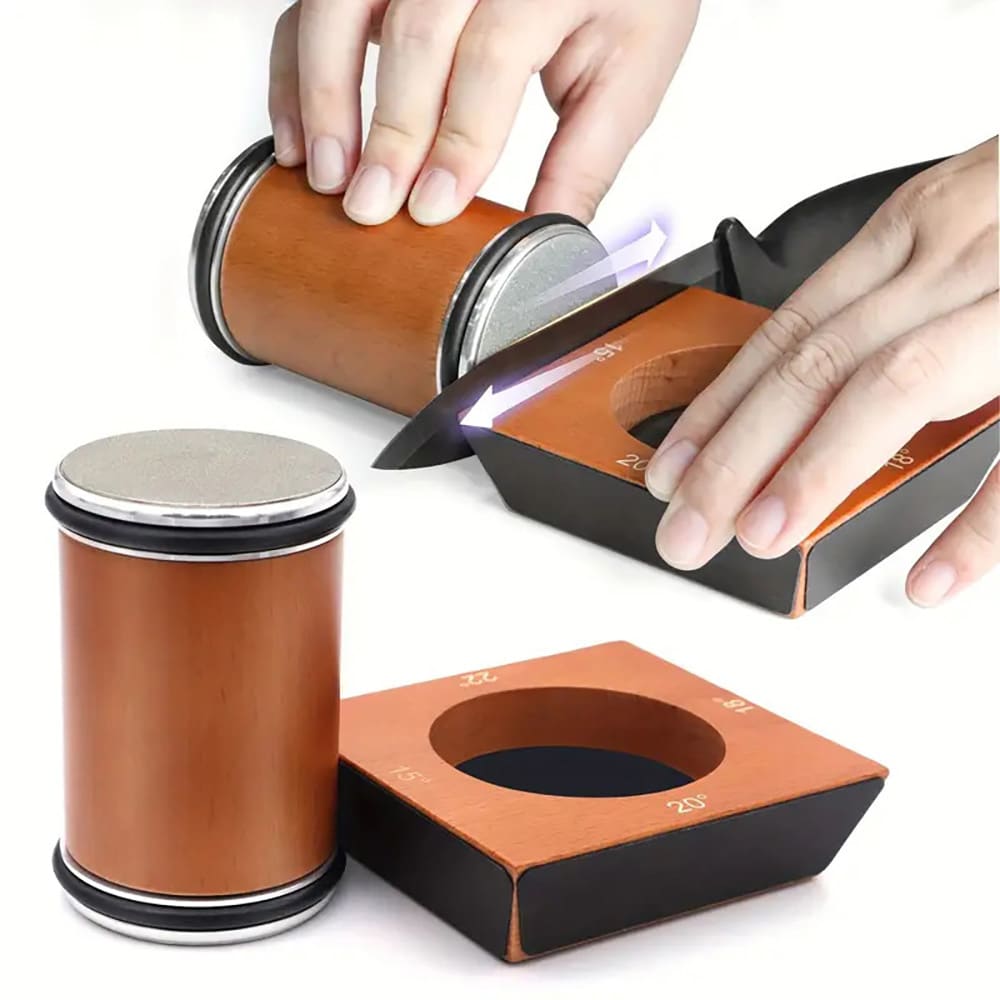 Rullende knivsliper med vinkelstøtte / diamantknivsliper med 2 slipeskiver / knivsliper i tre og aluminium