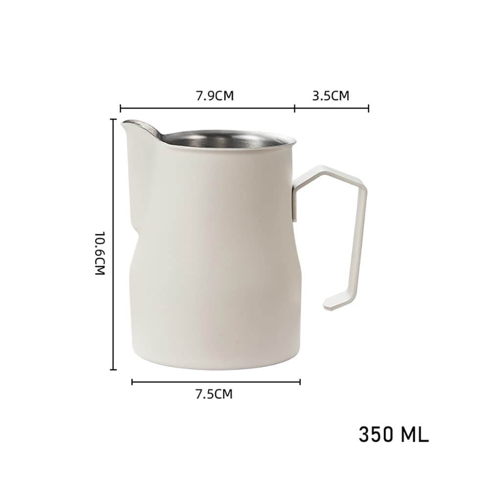Hvit melkekanne i rustfritt stål 350 ml / melkeskummingskanne med svanehals / baristakanne