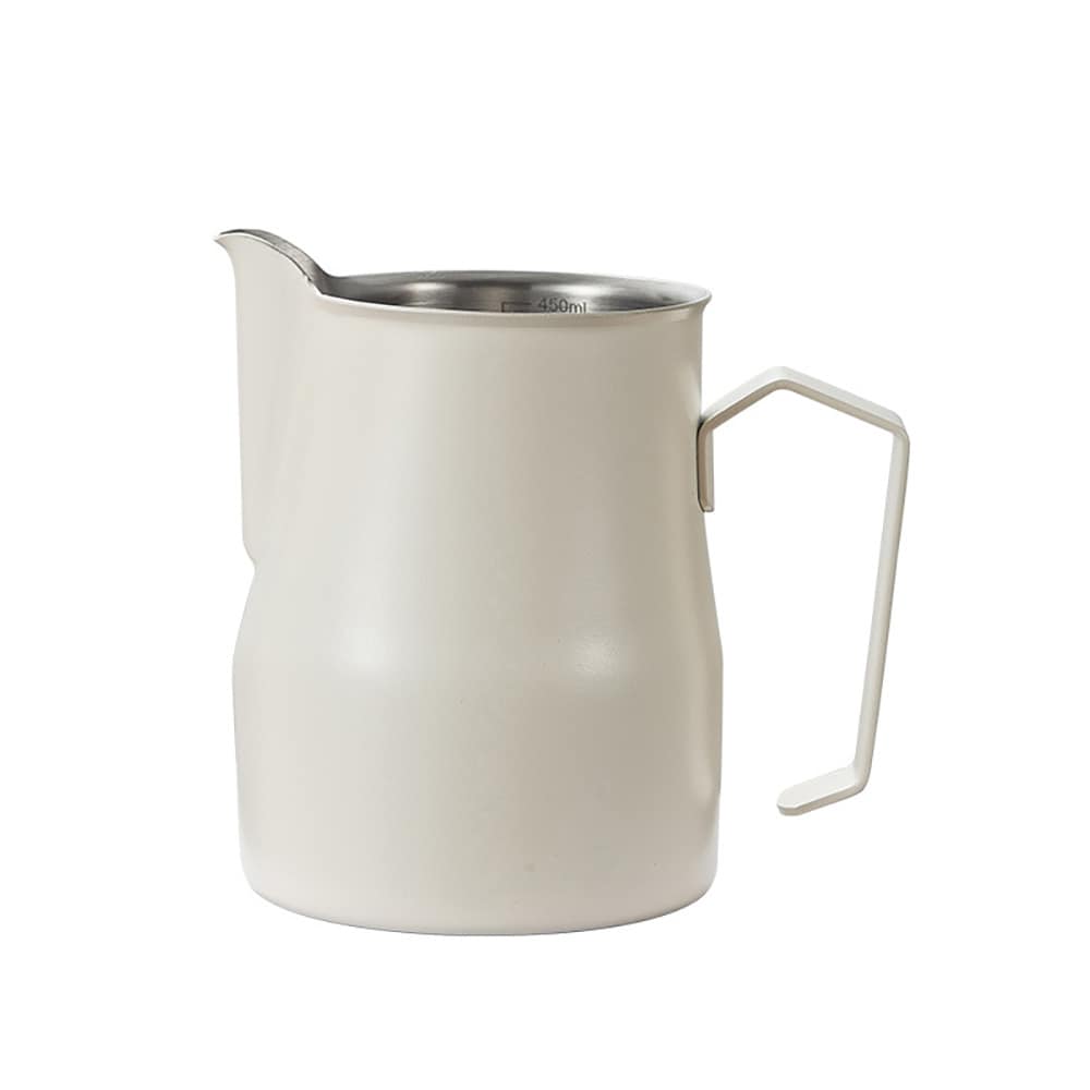 Hvit melkekanne i rustfritt stål 480 ml / melkeskummingskanne med svanehals / baristakanne