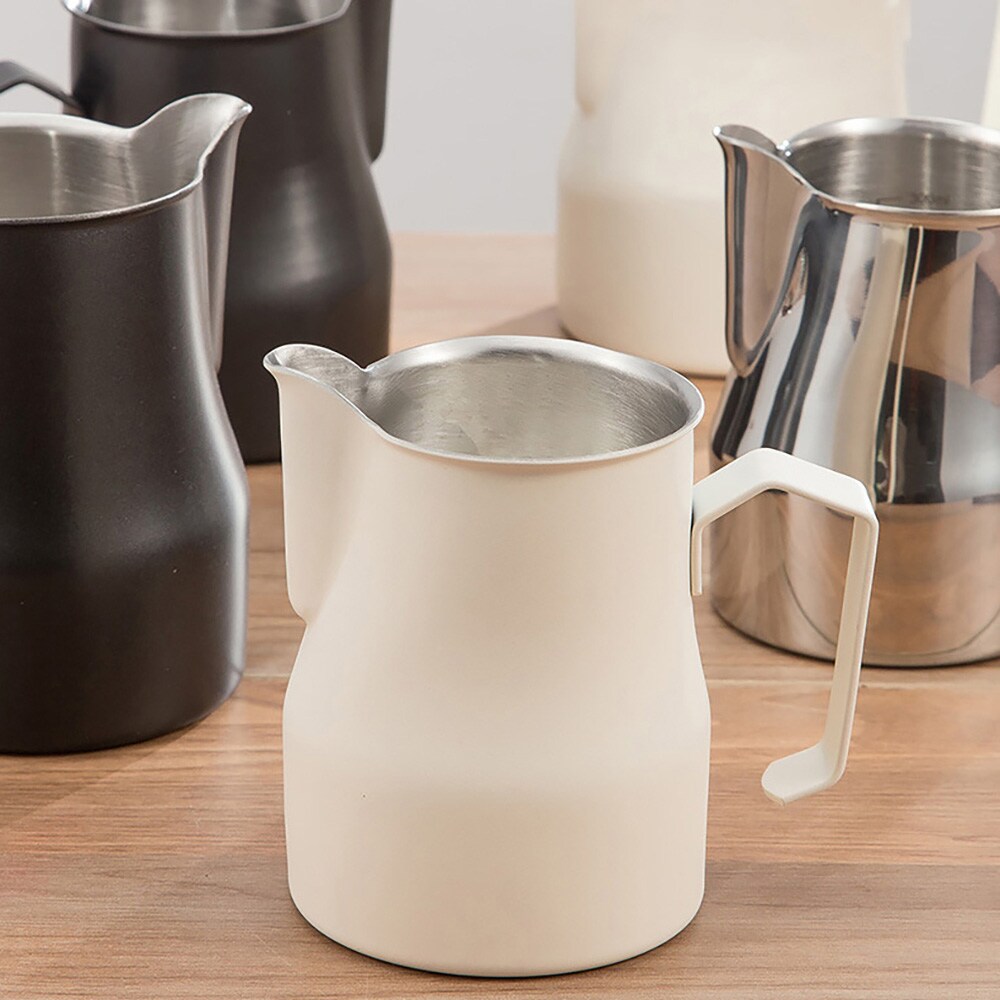 Hvit melkekanne i rustfritt stål 480 ml / melkeskummingskanne med svanehals / baristakanne