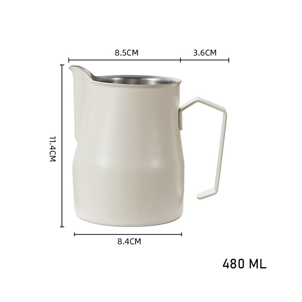 Hvit melkekanne i rustfritt stål 480 ml / melkeskummingskanne med svanehals / baristakanne