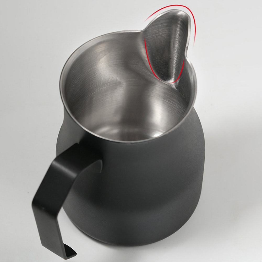 Svart melkekanne i rustfritt stål 350 ml / melkeskummingskanne med svanehals / baristakanne