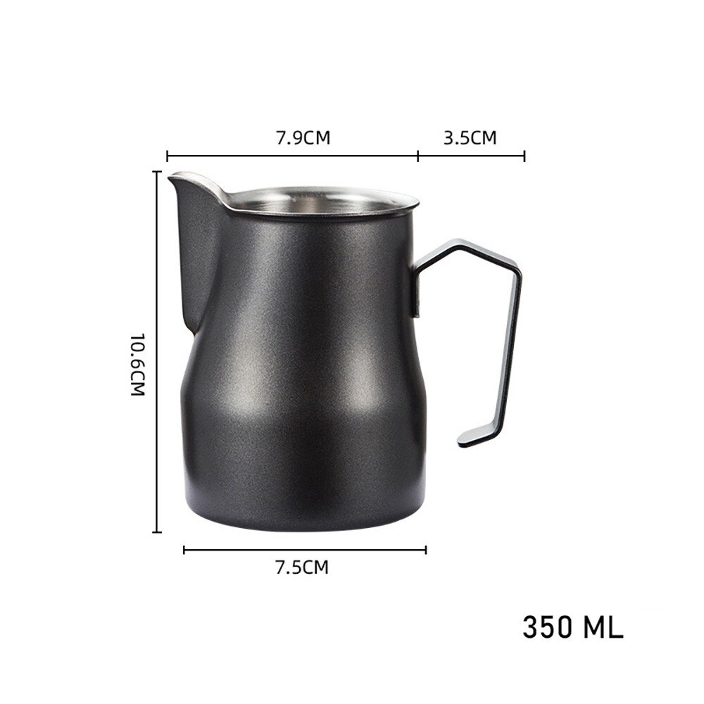 Svart melkekanne i rustfritt stål 350 ml / melkeskummingskanne med svanehals / baristakanne