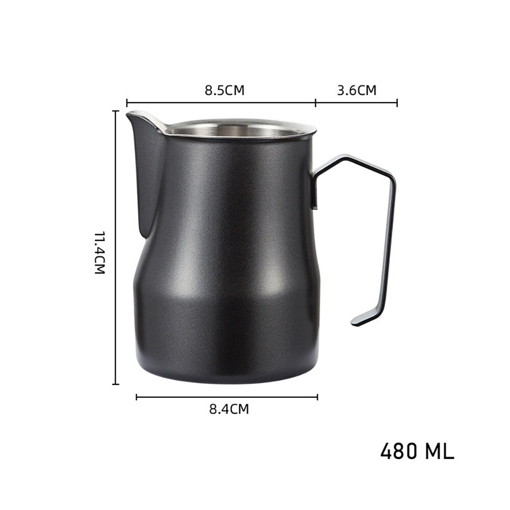 Svart melkekanne i rustfritt stål 480 ml / melkeskummingskanne med svanehals / baristakanne