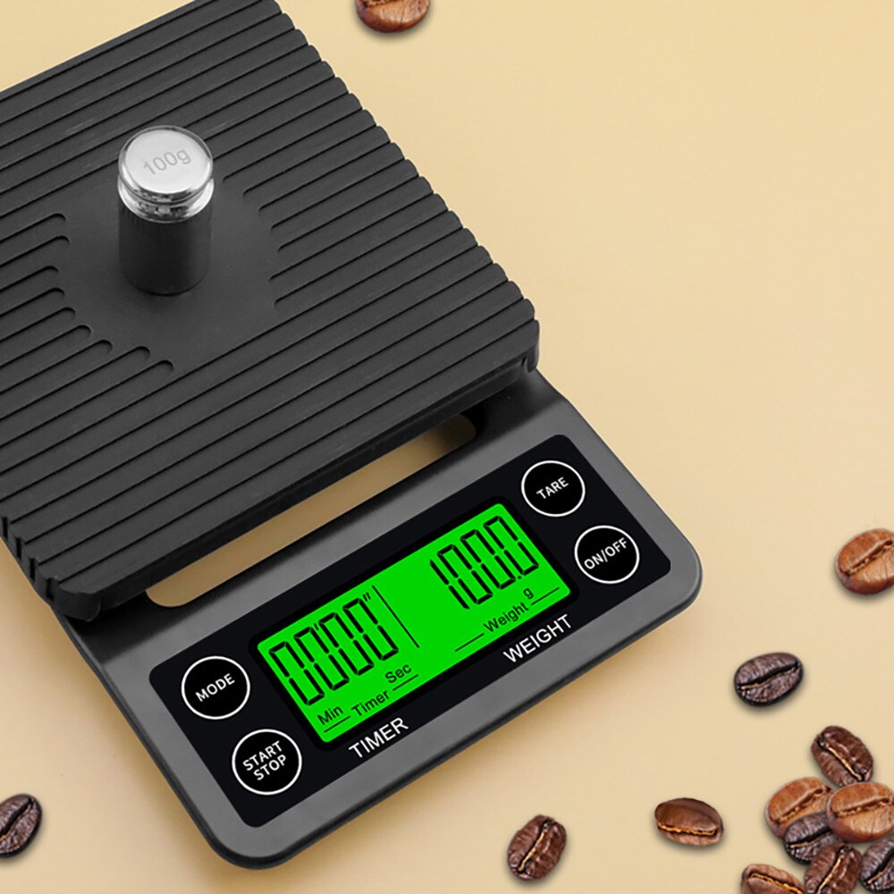 Kaffevekt med timer 5 kg / digital vekt med 0,1 g presisjon / espressovekt med silikonmatte