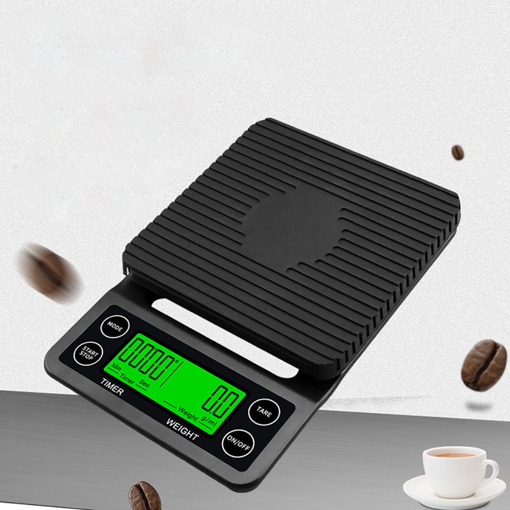 Kaffevekt med timer 5 kg / digital vekt med 0,1 g presisjon / espressovekt med silikonmatte