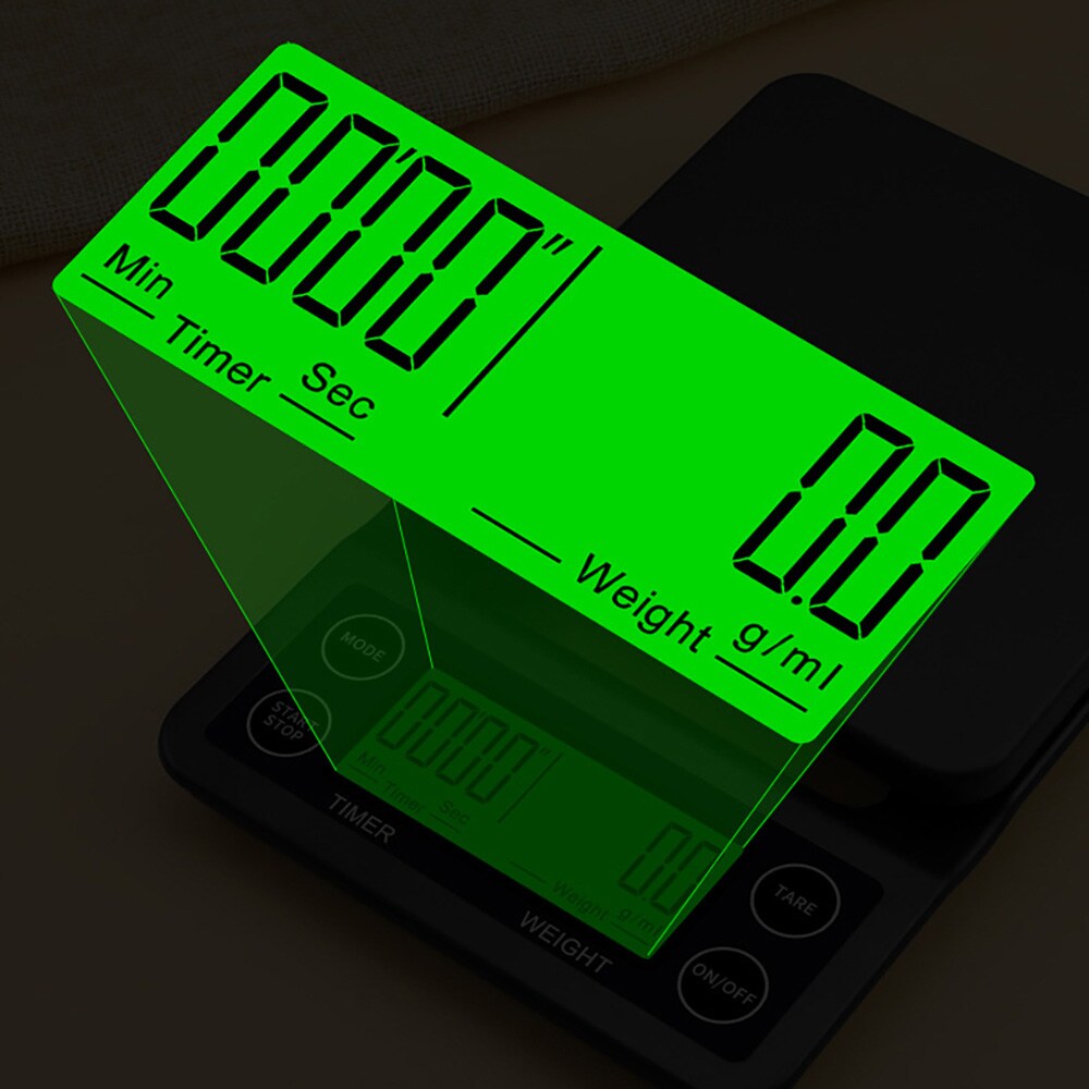 Kaffevekt med timer 5 kg / digital vekt med 0,1 g presisjon / espressovekt med silikonmatte