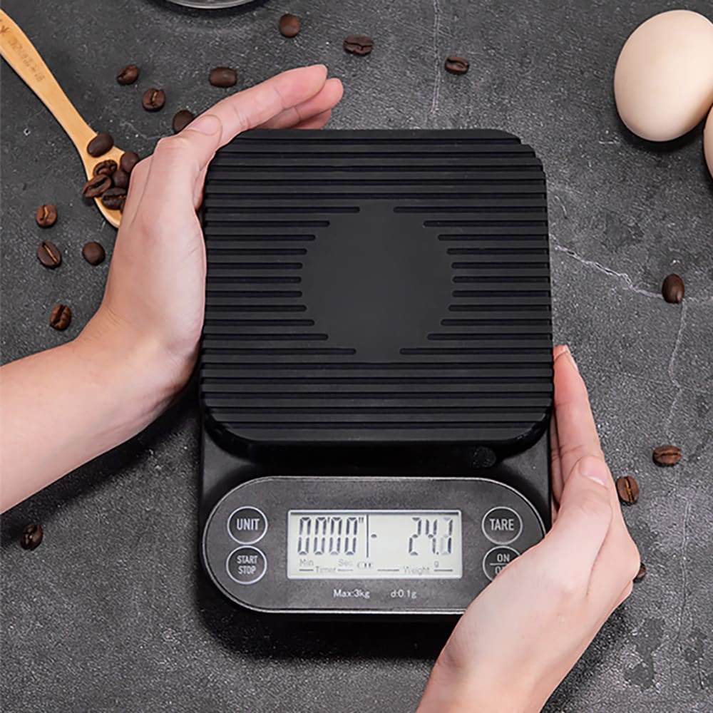 Kaffevekt med timer 3 kg / digital espressovekt med 0,1 g presisjon / vekt med silikonmatte
