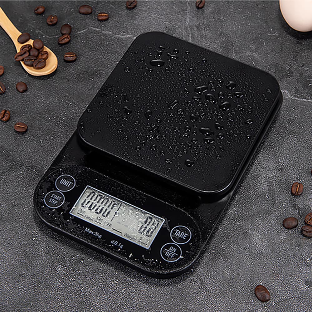 Kaffevekt med timer 3 kg / digital espressovekt med 0,1 g presisjon / vekt med silikonmatte
