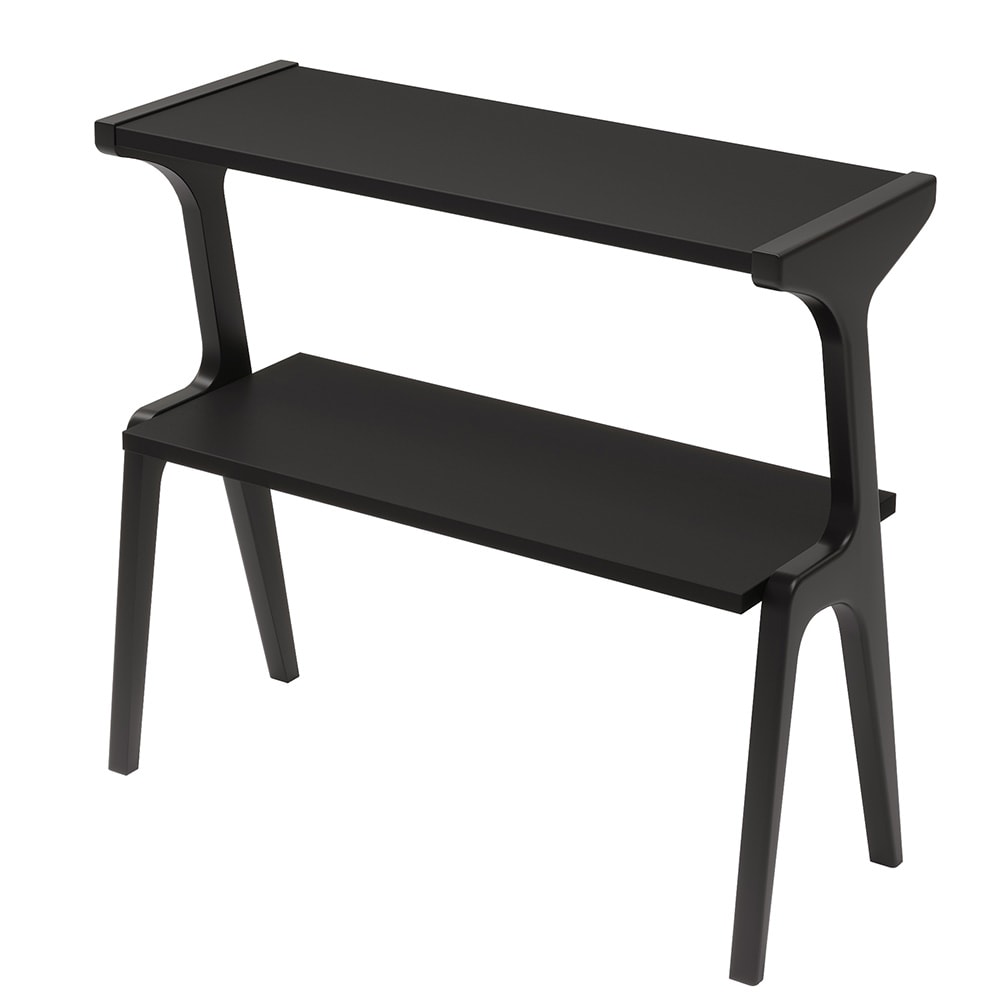 Smalt sidebord i massivt tre / To-etasjes sidebord med oppbevaringshylle – Svart