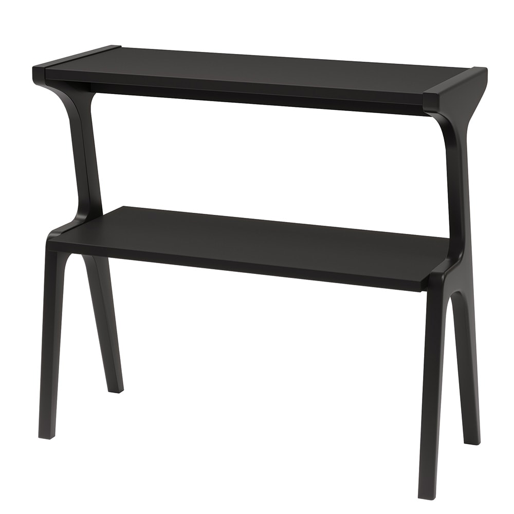 Smalt sidebord i massivt tre / To-etasjes sidebord med oppbevaringshylle – Svart