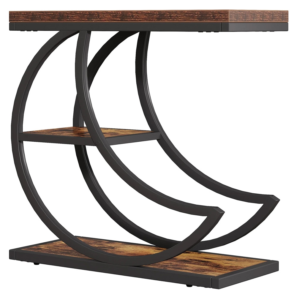 Smalt sidebord 60×30 cm / avlastningsbord med 3 hyller / plantehylle  / nattbord – Brun/svart