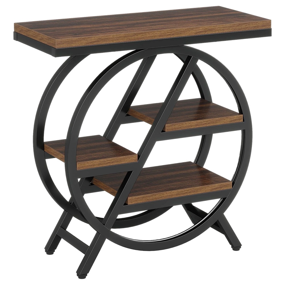 Smalt sidebord 65×30×66,5 cm / avlastningsbord med 4 nivåer / nattbord – Brun/svart