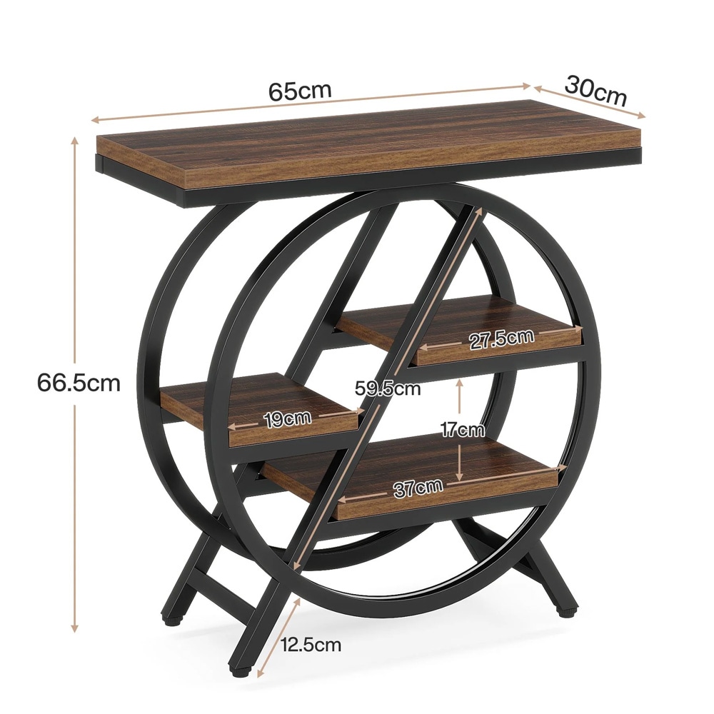 Smalt sidebord 65×30×66,5 cm / avlastningsbord med 4 nivåer / nattbord – Brun/svart