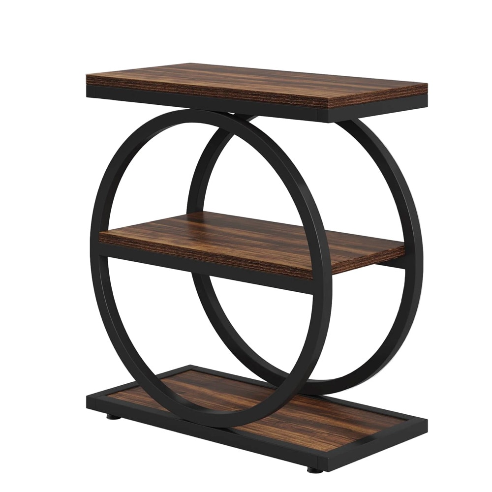 Sidebord 60×30×65 cm / avlastningsbord med 3 hyller / lite sofabord – Grå/svart