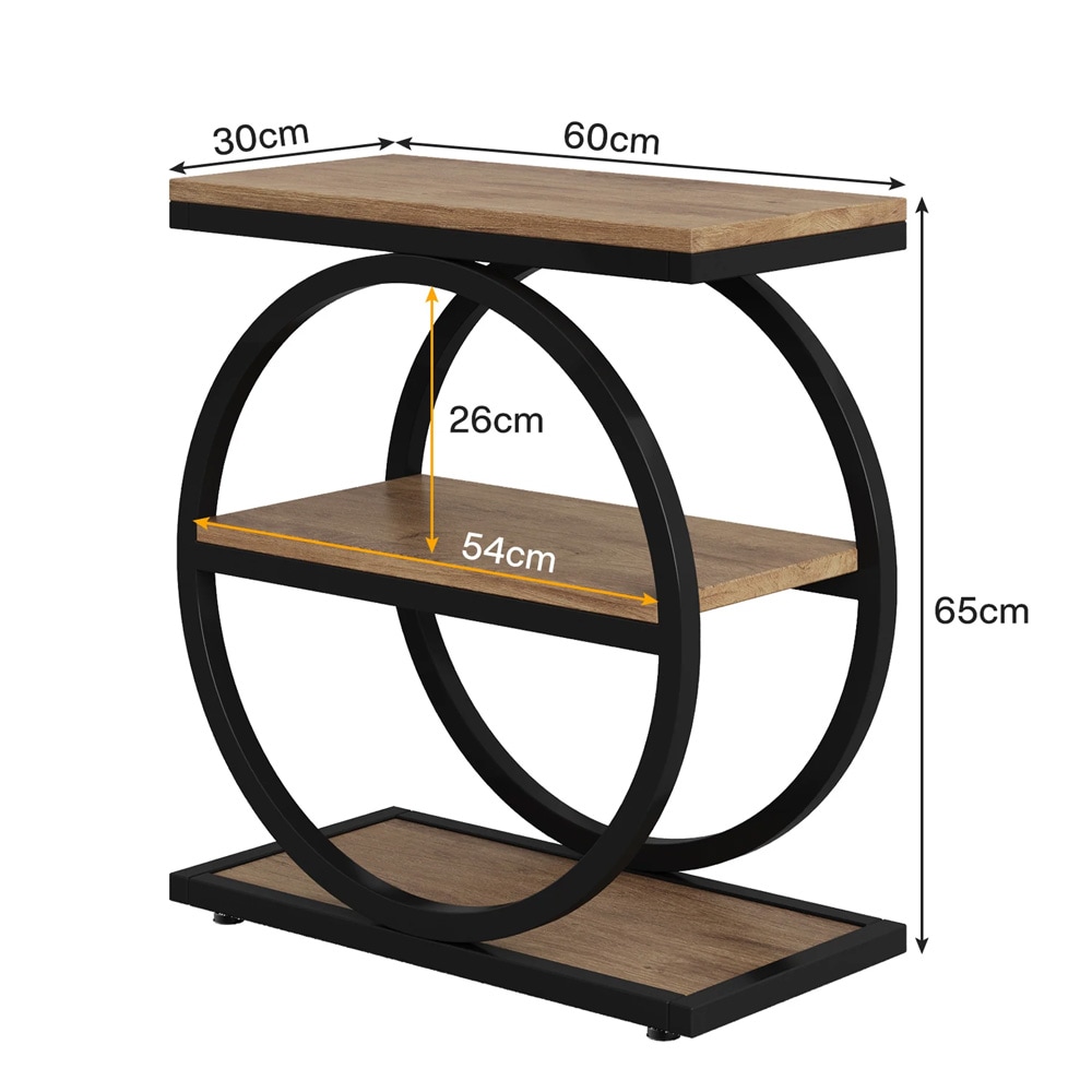 Sidebord 60×30×65 cm / avlastningsbord med 3 hyller / lite sofabord – Grå/svart