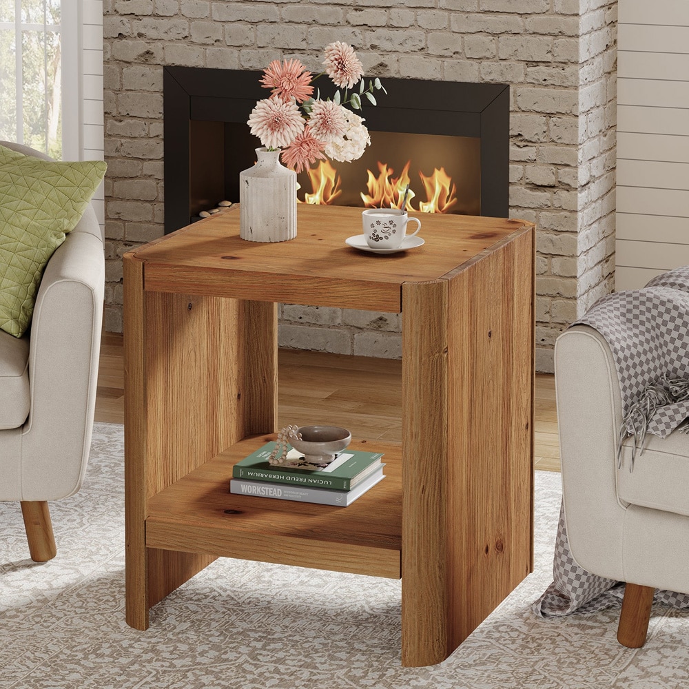 Sidebord 50×50×65 cm / nattbord med 2 nivåer / avlastningsbord i massivt tre – Brun