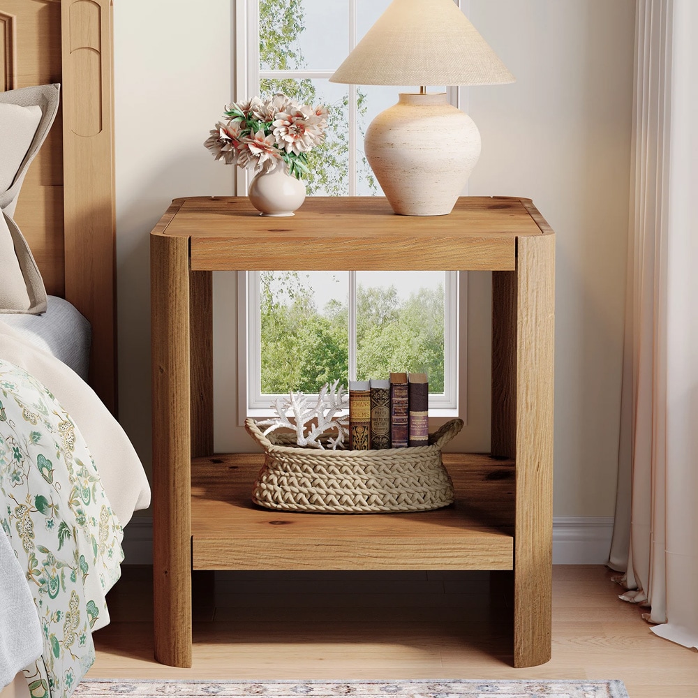 Sidebord 50×50×65 cm / nattbord med 2 nivåer / avlastningsbord i massivt tre – Brun