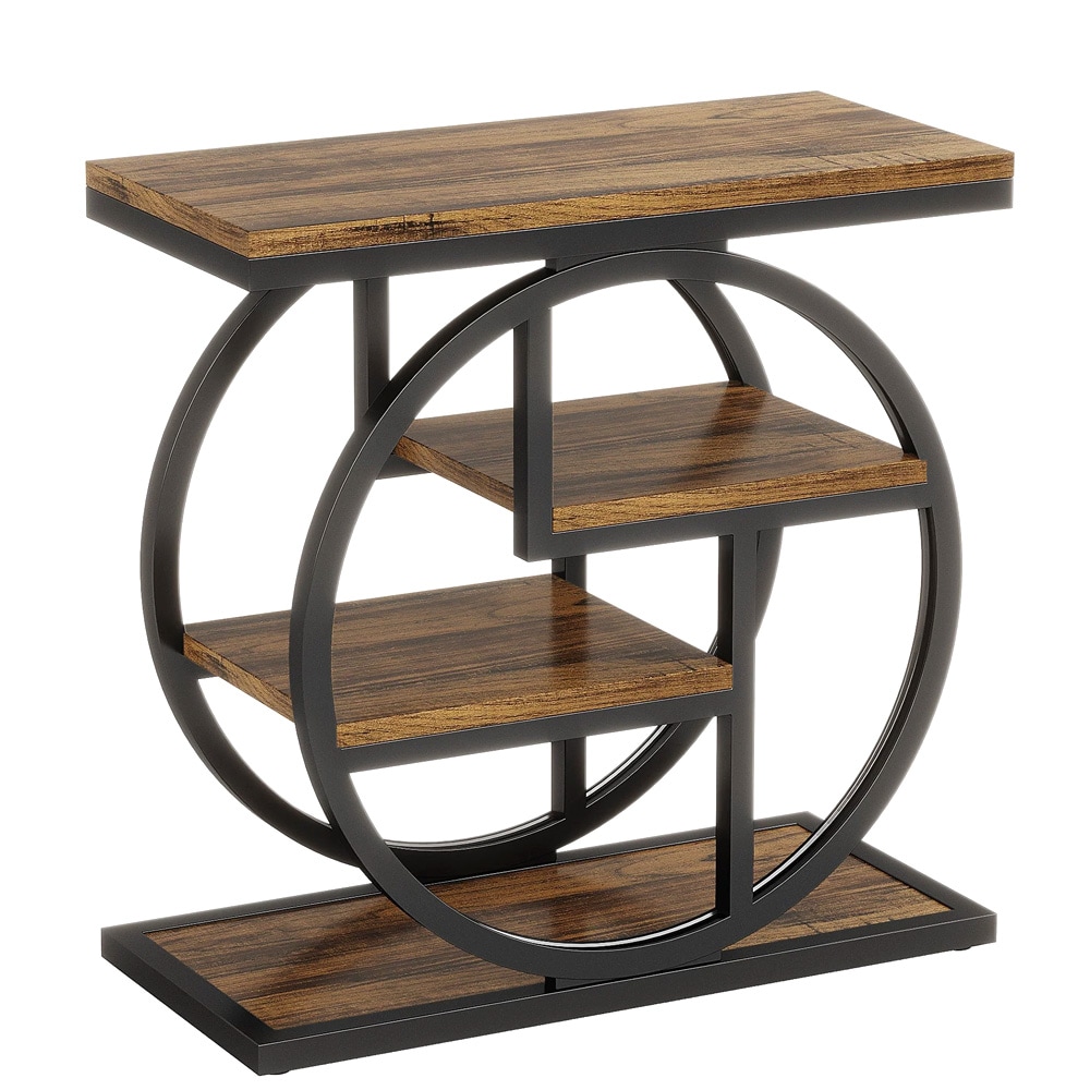 Smalt sidebord 65×30×65 cm / avlastningsbord med 4 hyller / nattbord – Brun/svart