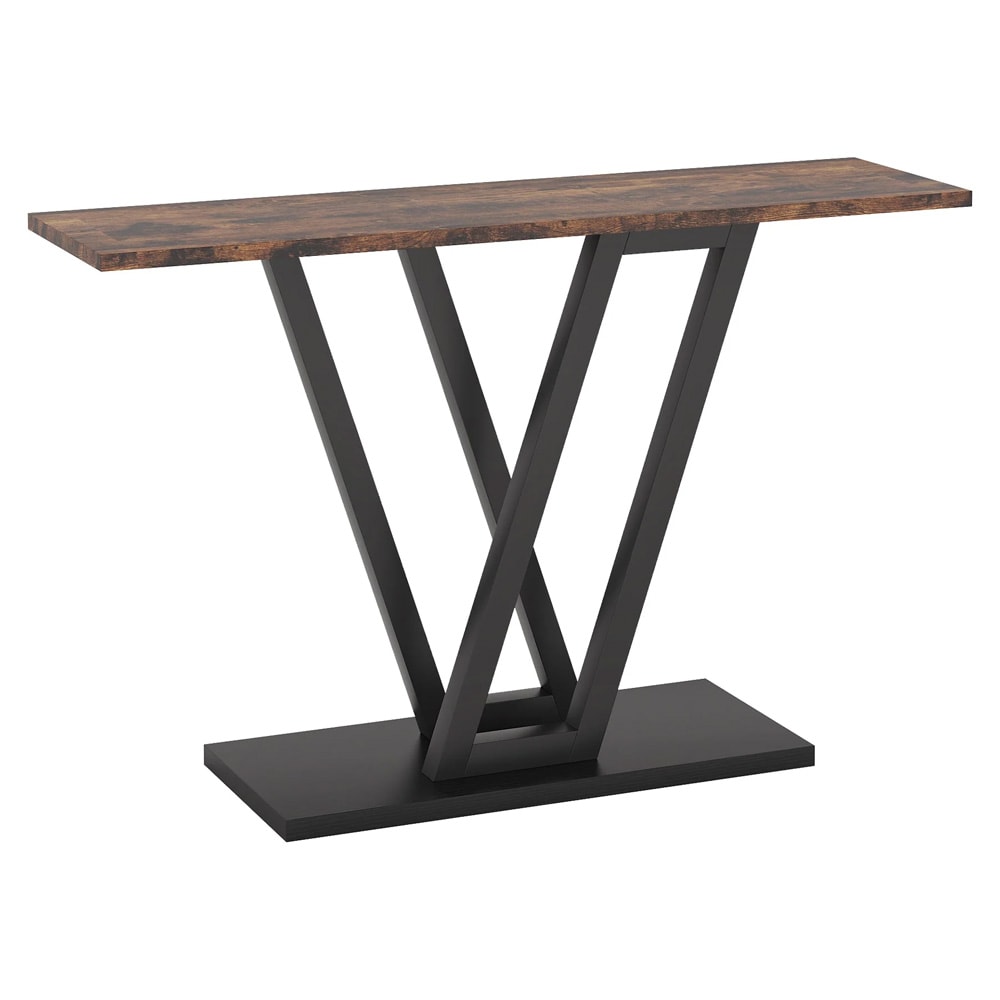 Rustikk brunt konsollbord med svart metallramme 110 x 30 cm / smalt avlastningsbord / entrébord / sidebord