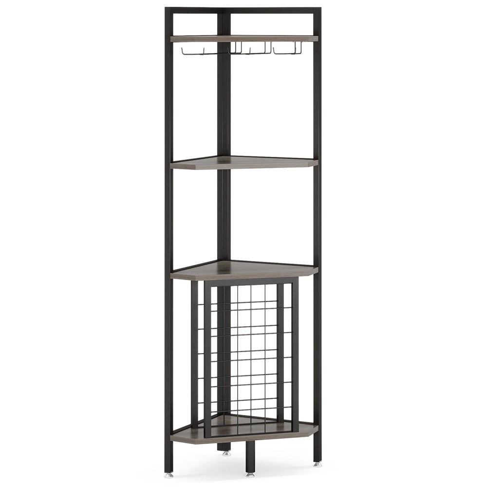 Hjørnehylle med vinstativ og glassholdere 40 x 40 x 161 cm / barhylle i 4 nivåer / flaskestativ for 18 flasker