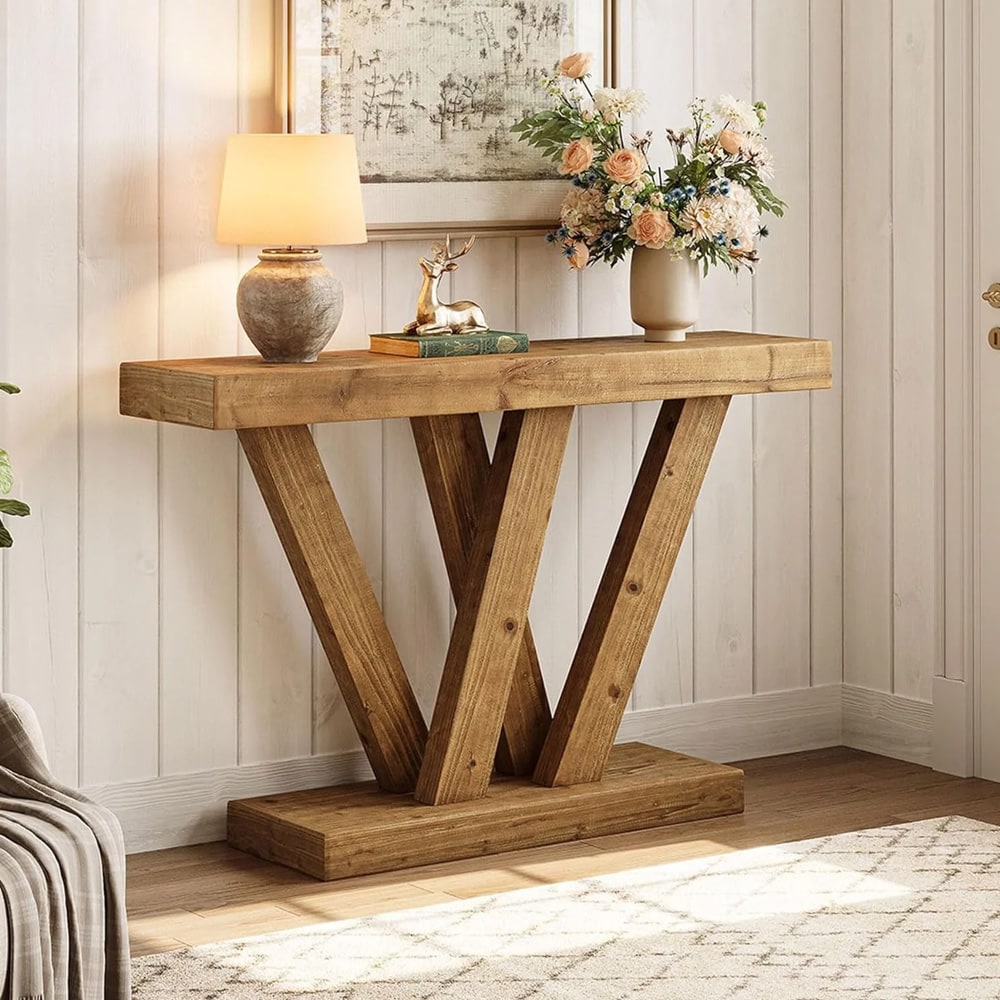 Konsollbord 120 x 30 x 80 cm / smalt avlastningsbord / entrébord / sidebord i massivt tre