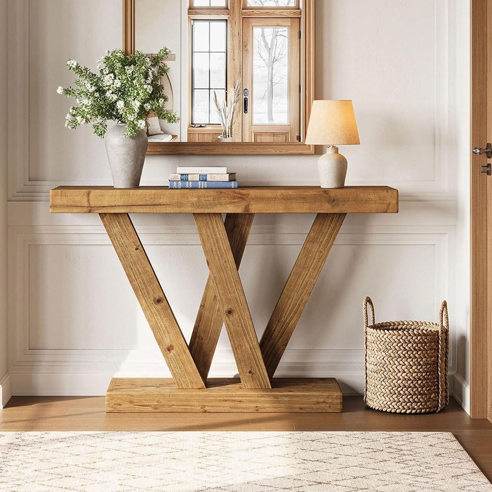 Konsollbord 120 x 30 x 80 cm / smalt avlastningsbord / entrébord / sidebord i massivt tre