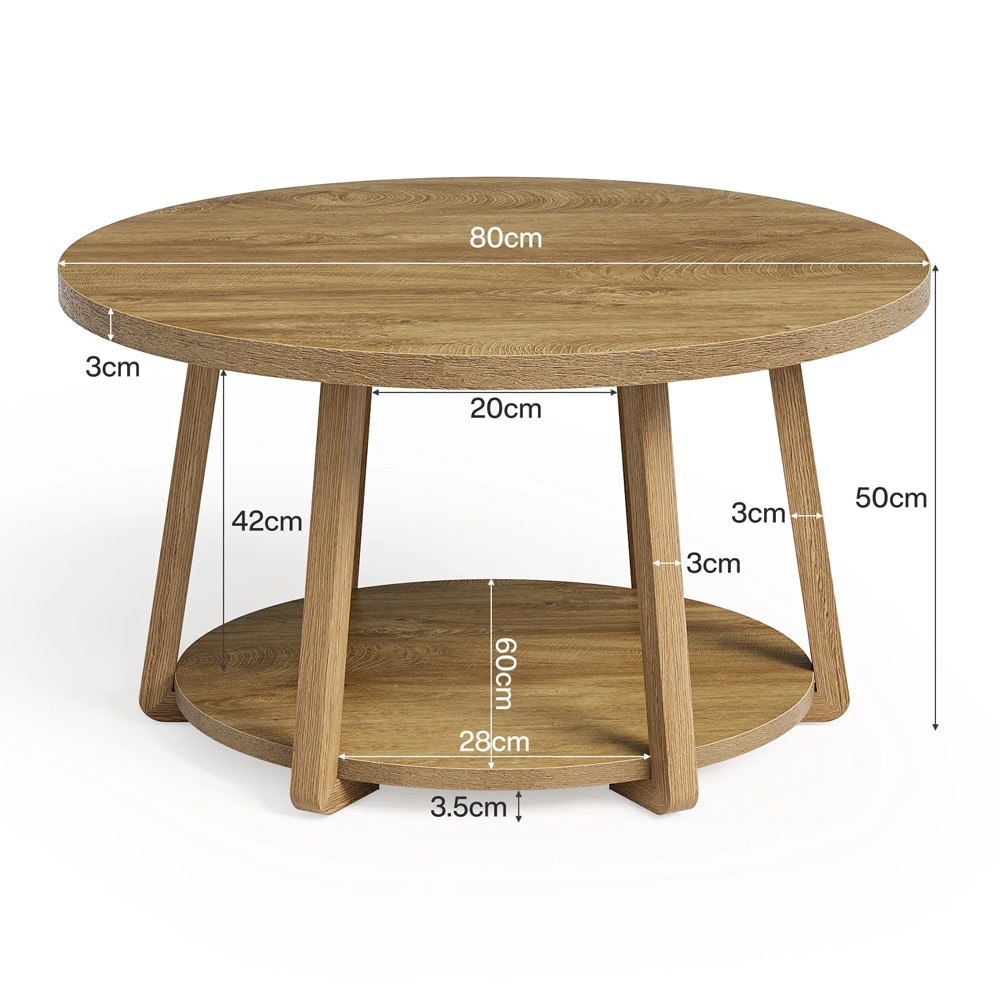 Rundt sofabord Ø 80 x 50 cm / lite stuebord / bord med underhylle / salongbord