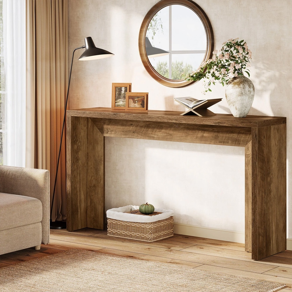 Konsollbord 140 x 30 x 80 cm / smalt avlastningsbord / entrébord / sidebord i rustikk brun