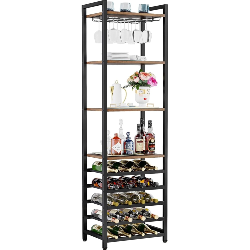 Vinstativ i 9 nivåer 45 x 35 x 180 cm / hylle / flaskehylle for 20 flasker / barhylle med glassholdere