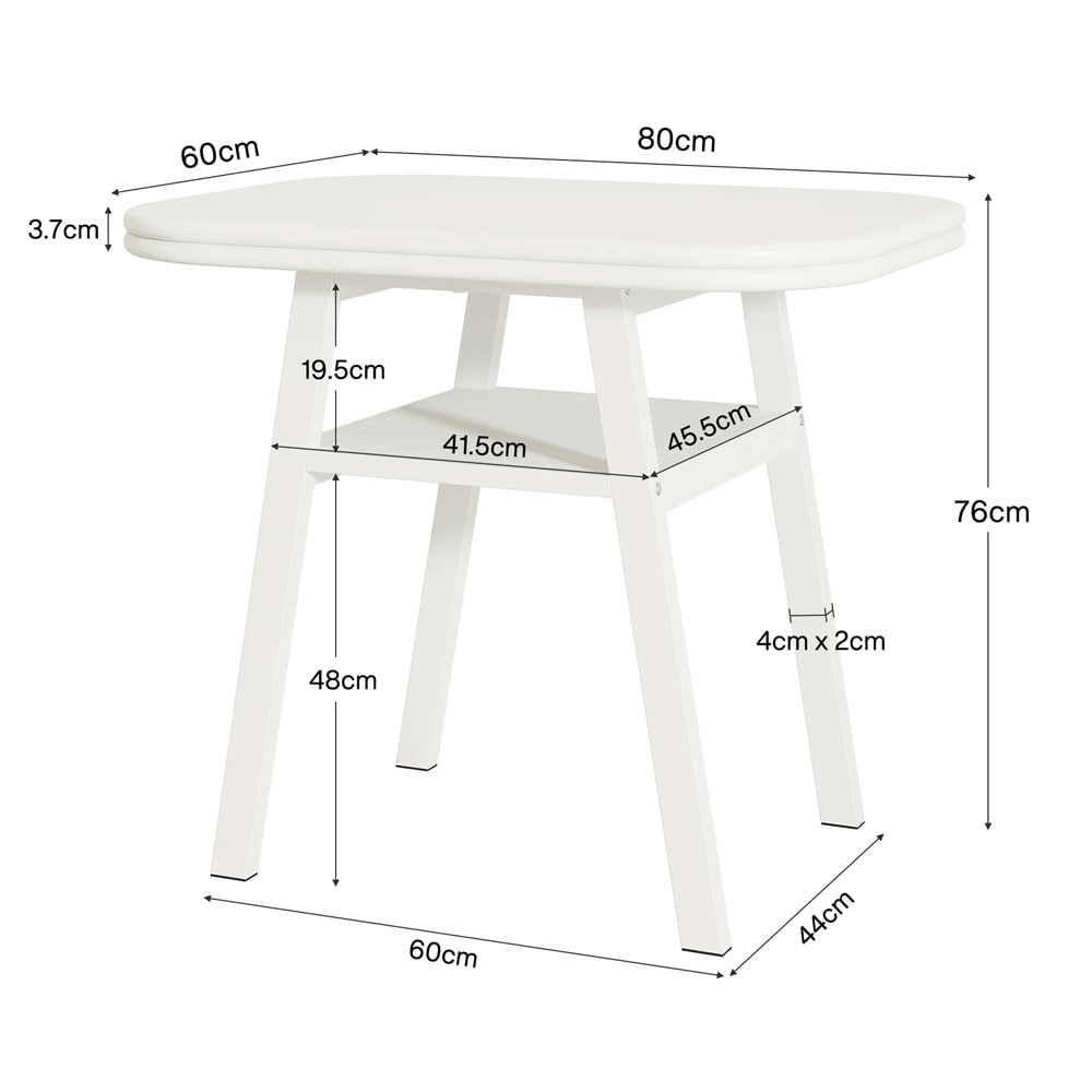 Spisebord 80 x 60 x 76 cm / kjøkkenbord med hylle / lite matbord / bord for 2–4 personer