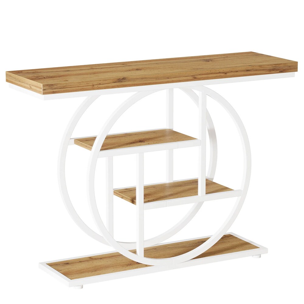 Konsollbord 105 x 30 x 80 cm / smalt entrébord / avlastningsbord med 4 nivåer / sidebord i rustikk brun og hvit