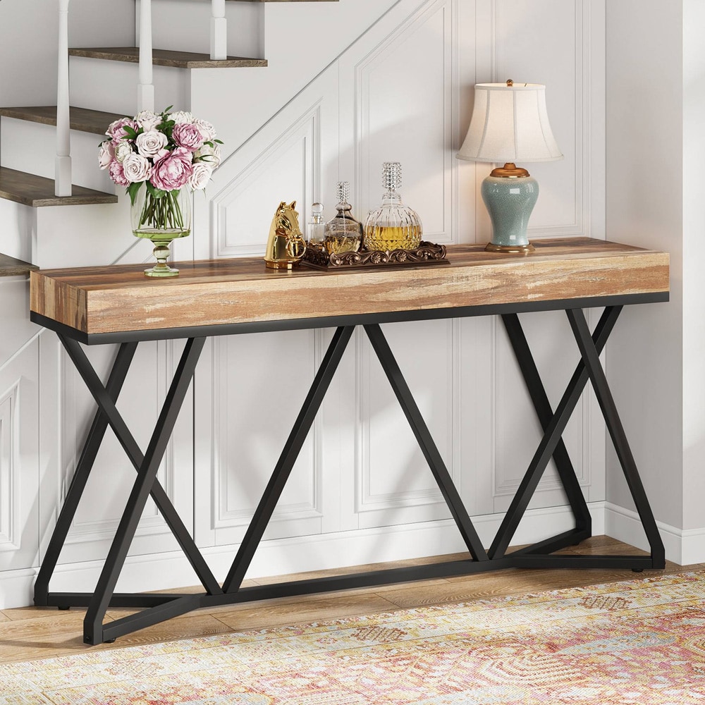 Konsollbord 140 x 30 x 90 cm / smalt entrébord / sidebord / avlastningsbord med svart metallbase