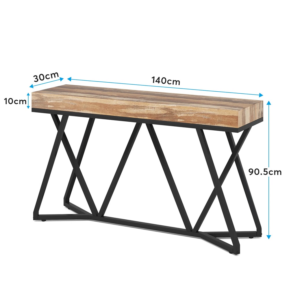 Konsollbord 140 x 30 x 90 cm / smalt entrébord / sidebord / avlastningsbord med svart metallbase