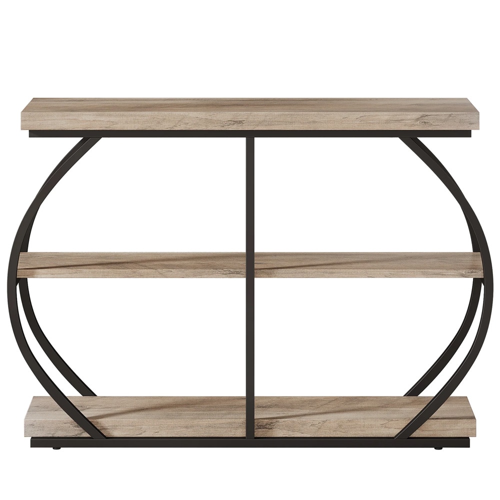 Konsollbord 105 x 30 x 80 cm / smalt entrébord / avlastningsbord med 3 hyller / rustikk brun og svart