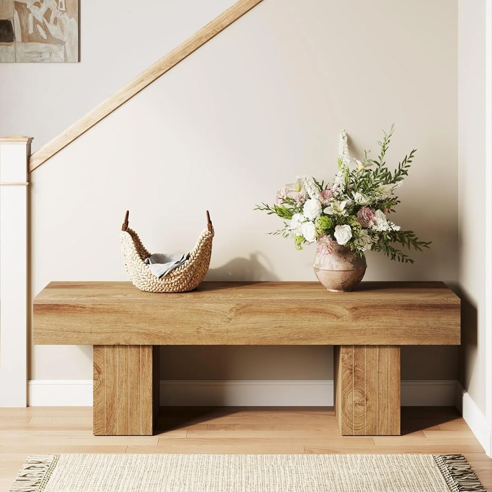 Trebenk 140 x 35 x 45 cm / robust benk i landlig stil / entrébenk / brun sengebenk