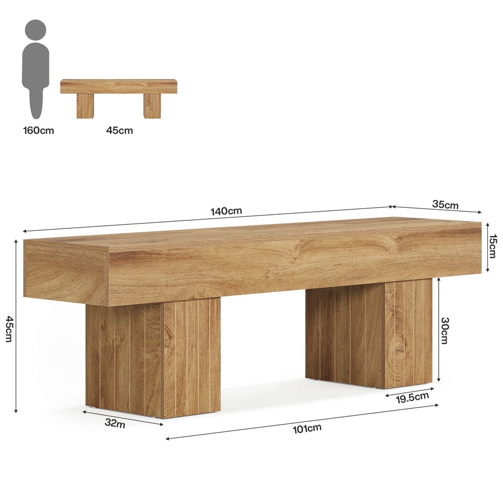 Trebenk 140 x 35 x 45 cm / robust benk i landlig stil / entrébenk / brun sengebenk