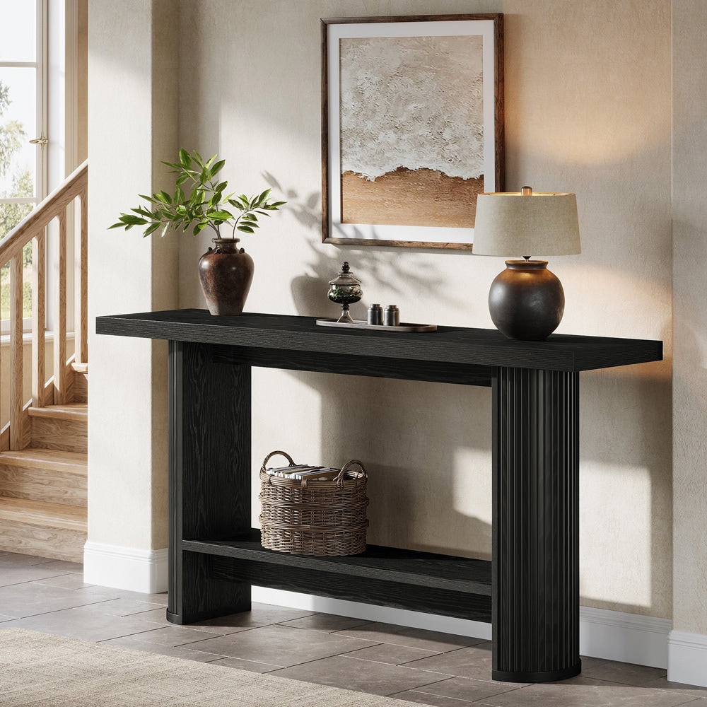 Konsollbord 140 x 30 x 80 cm / smalt entrébord / sidebord / avlastningsbord i svart