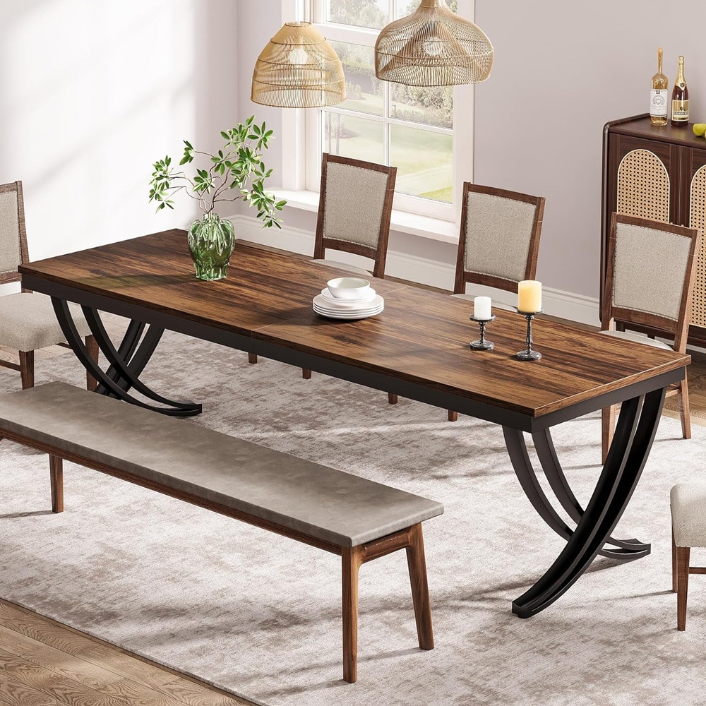 Spisebord 200 x 70 x 75 cm / kjøkkenbord for 6–8 personer / rustikkbrunt spisestuebord med metallunderstell