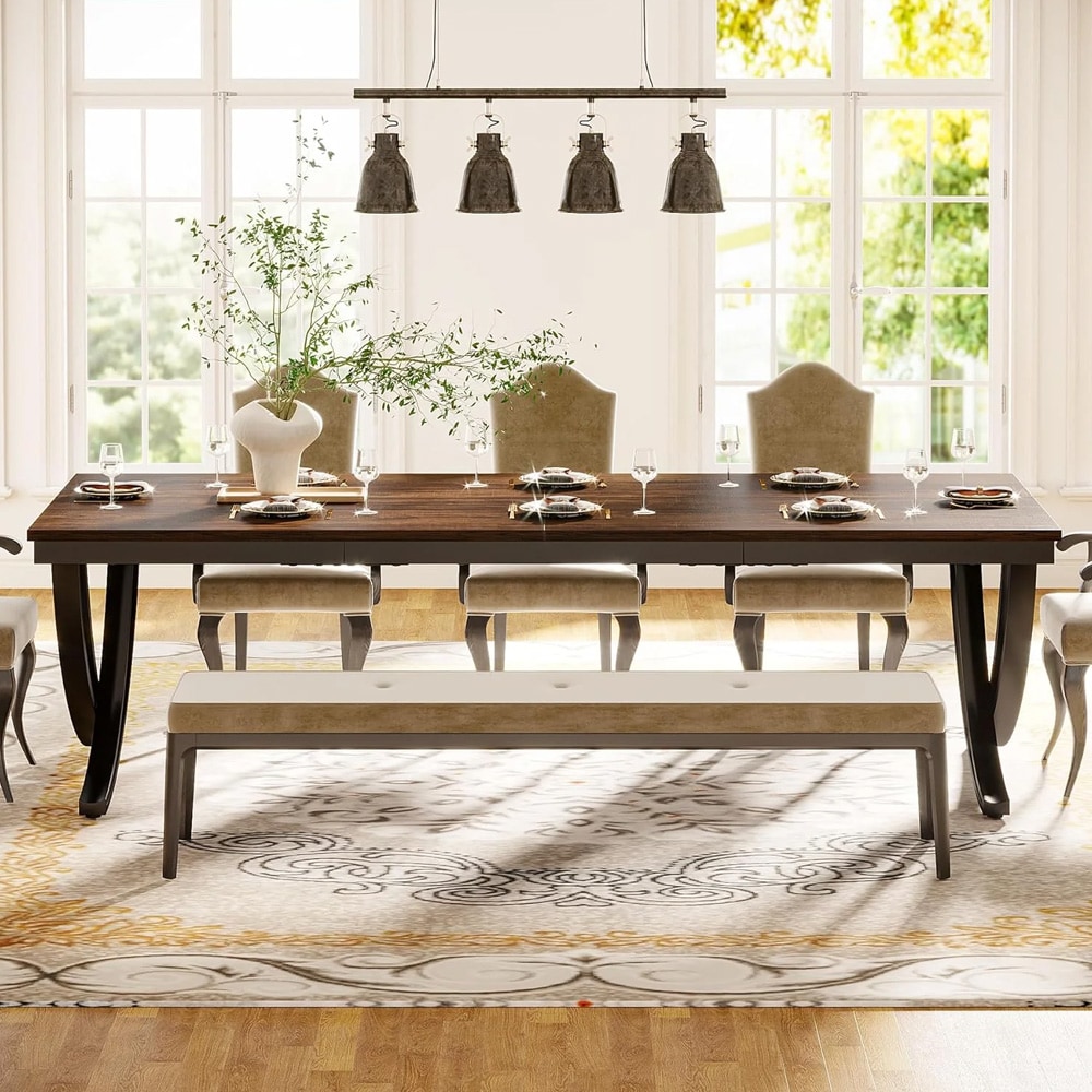 Spisebord 200 x 70 x 75 cm / kjøkkenbord for 6–8 personer / rustikkbrunt spisestuebord med metallunderstell