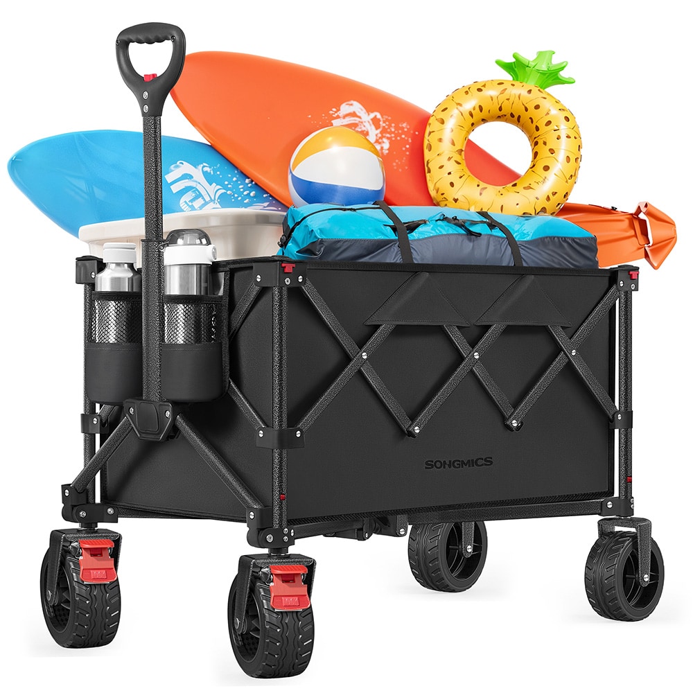 Sammenleggbar transportvogn 150 l / tralle med 150 kg lastekapasitet / vogn med bremser – Svart