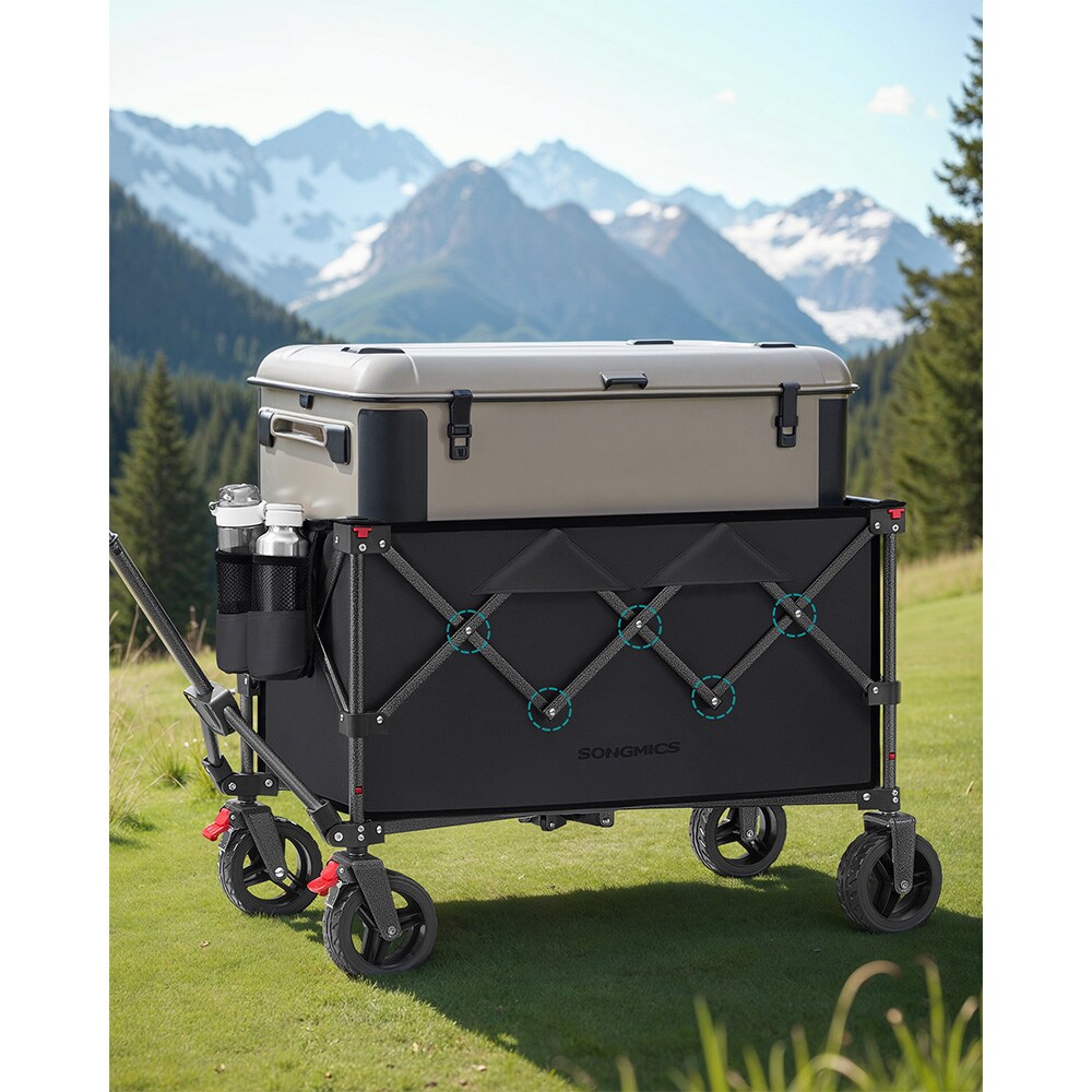 Sammenleggbar transportvogn 150 l / tralle med 150 kg lastekapasitet / vogn med bremser – Svart