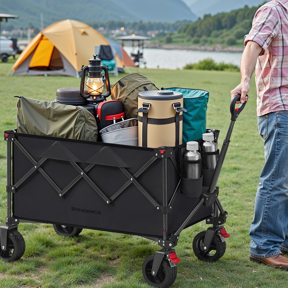 Sammenleggbar tralle (ballertralle) 150 l – Svart / sammenleggbar håndtralle / campingvogn