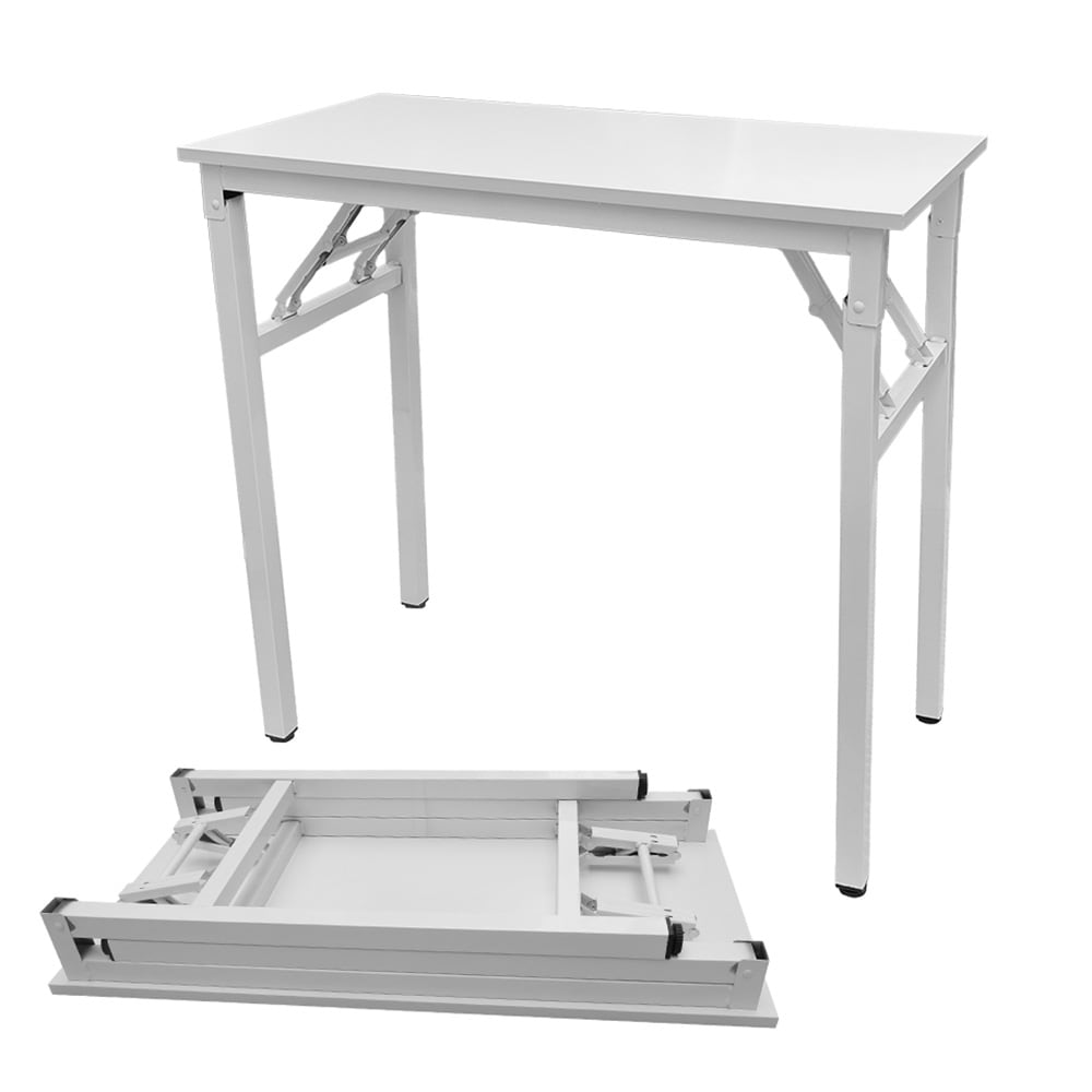 Sammenleggbart bord 80×40×75 cm / skrivebord med stålramme / monteringsfritt databord – Hvit