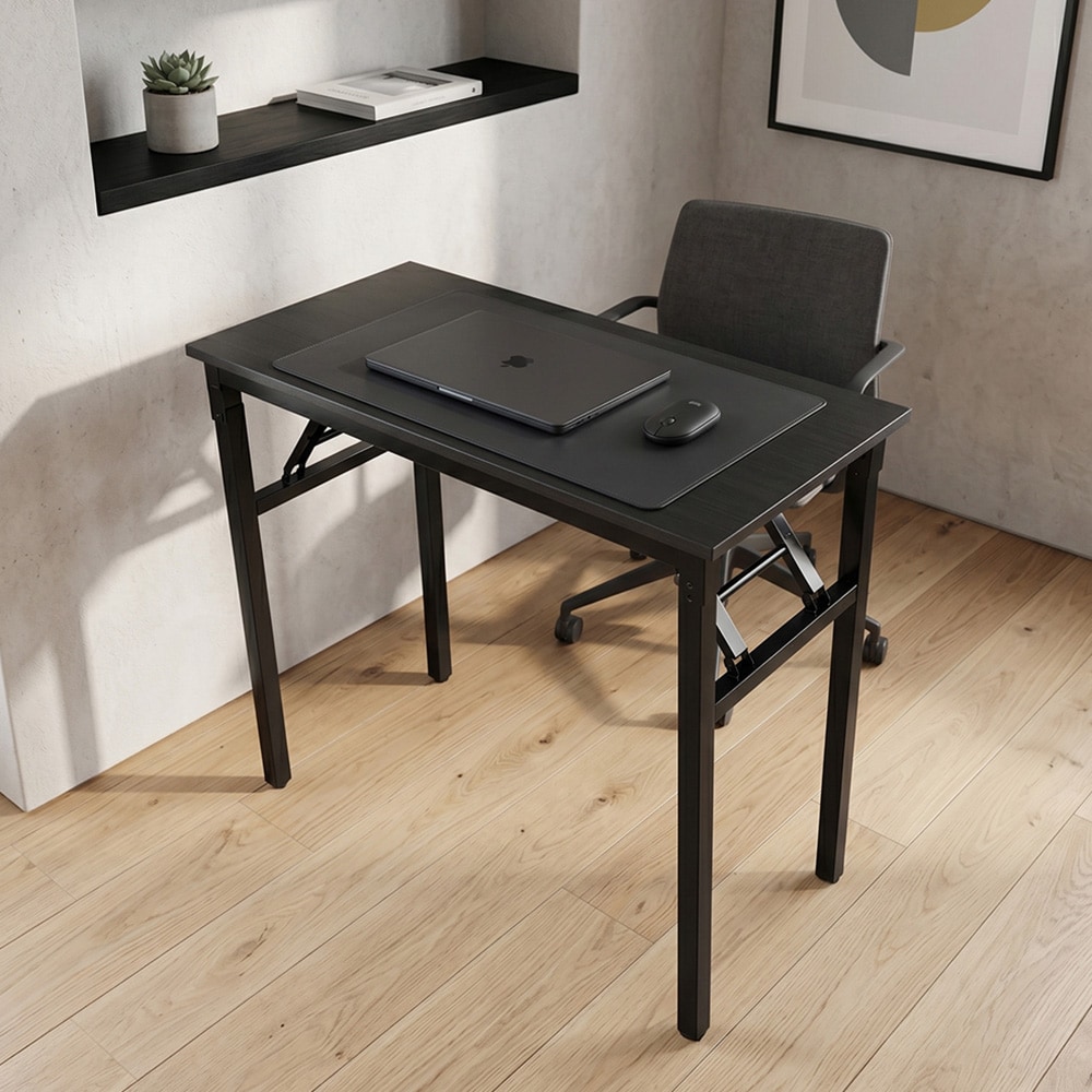 Sammenleggbart bord 80×40×75 cm / skrivebord med stålramme / monteringsfritt databord – Svart