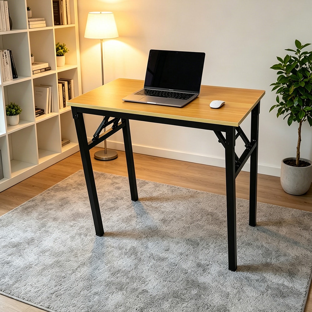 Sammenleggbart bord 80×40×75 cm / skrivebord med stålramme / monteringsfritt databord – Bambus/svart