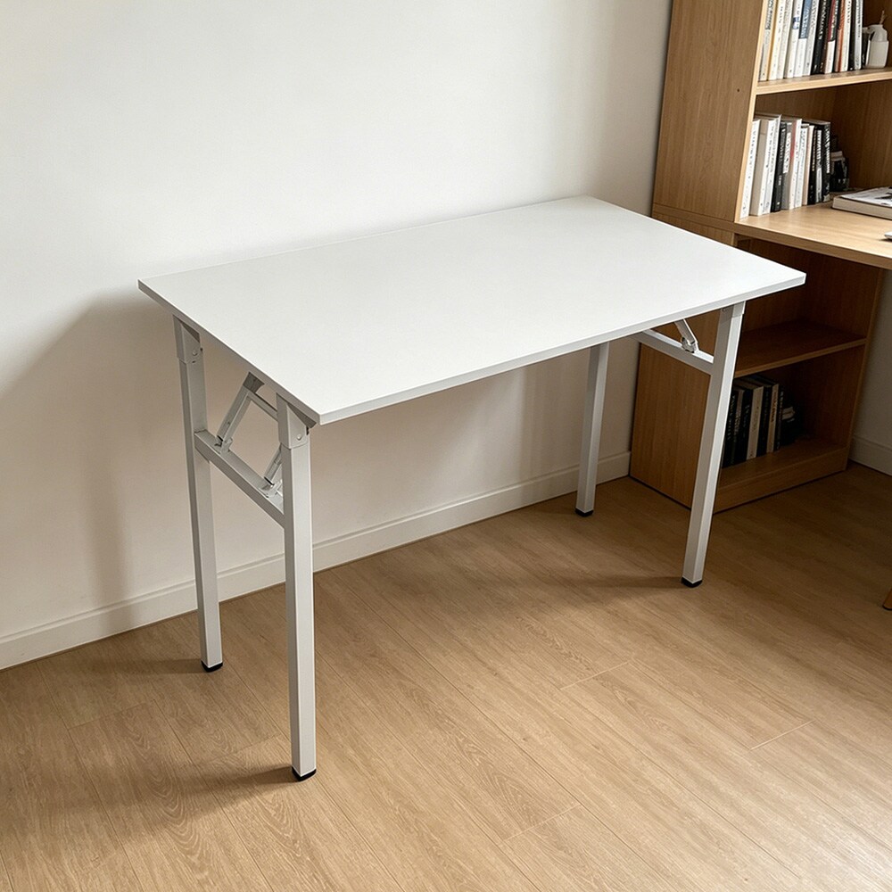 Sammenleggbart bord 100×60×75 cm / skrivebord med stålramme / monteringsfritt databord – Hvit
